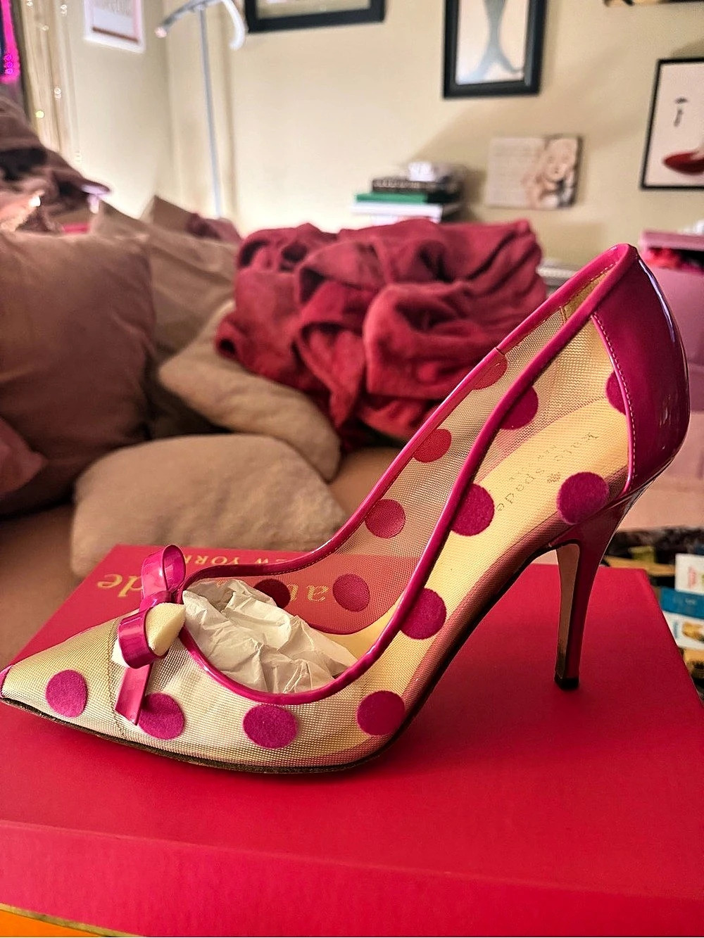 Kate Spade Pink Polka Dot Bow Heels